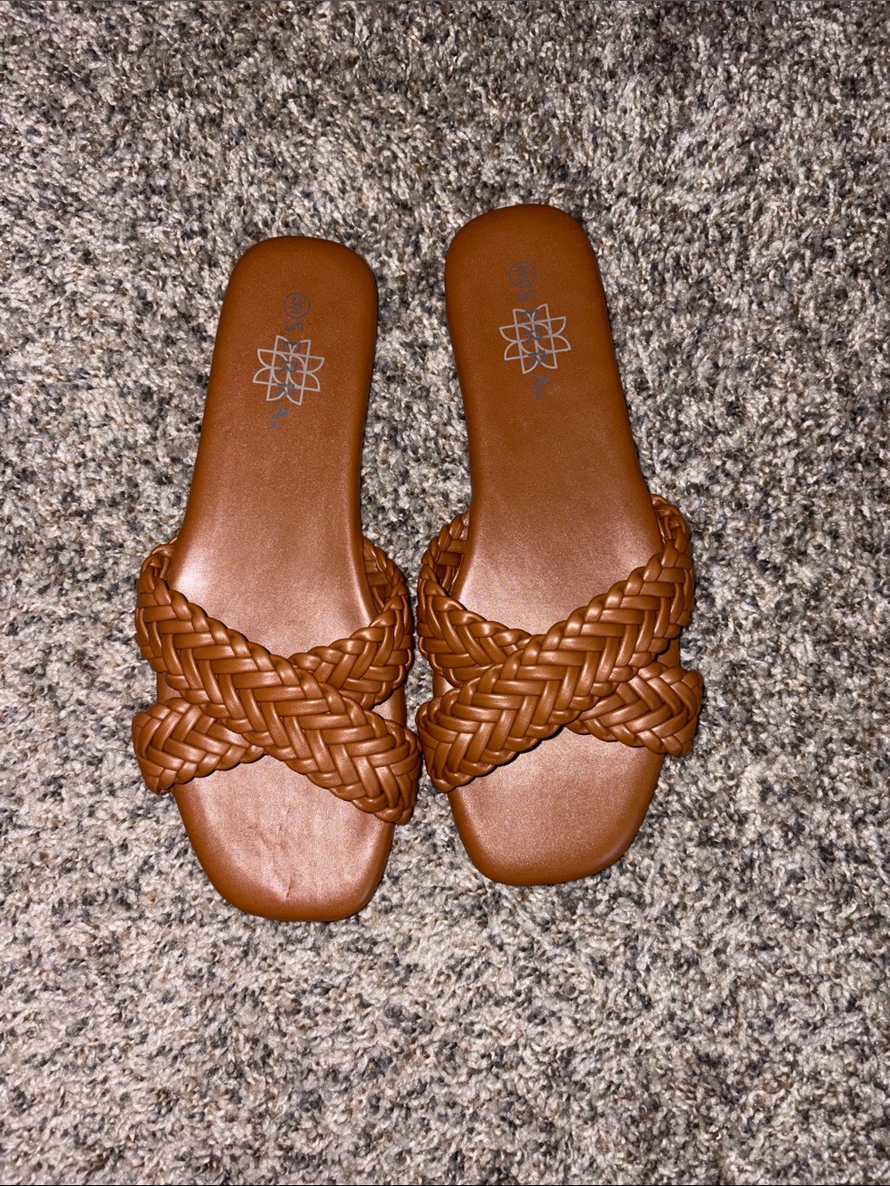Serra Braided Slide Sandals in Cognac Brown